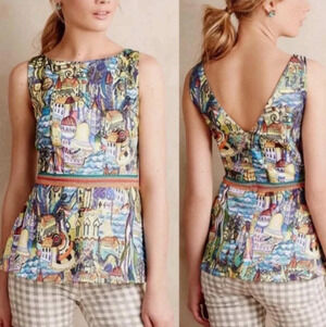 ANTHROPOLOGIE PEPLUM TANK By Weston, Multi, US Women's Medium